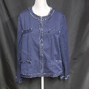 Chico's Deep Blue Blazer with Fringe Accents